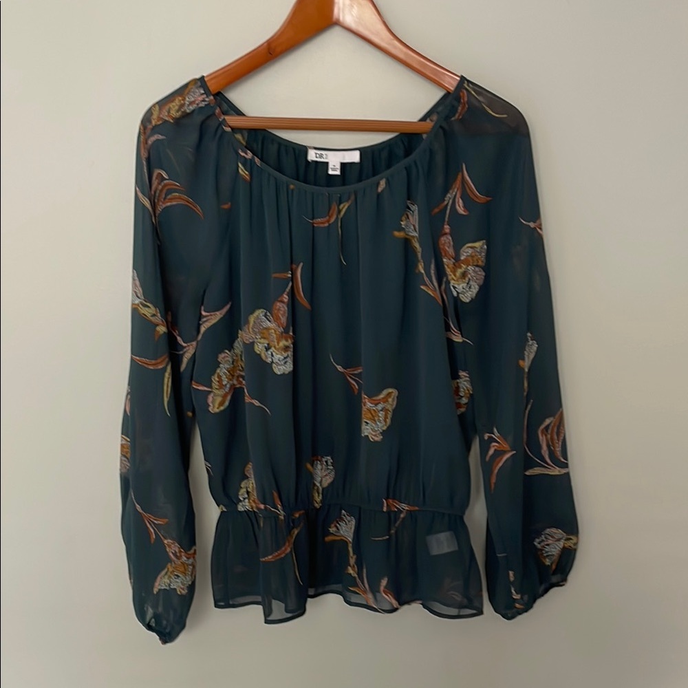 Dark Teal Ruffled Foral Blouse